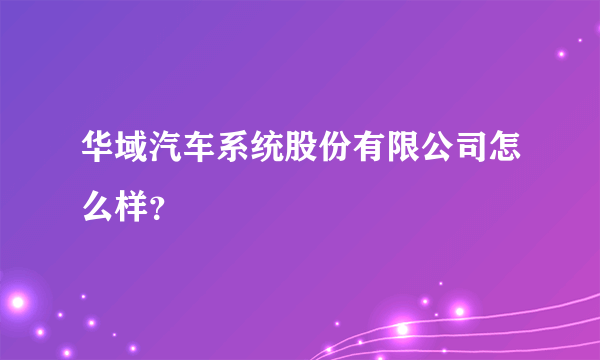 华域汽车系统股份有限公司怎么样？