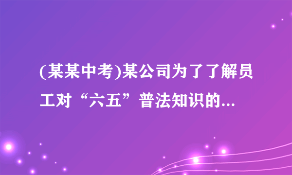 (某某中考)某公司为了了解员工对“六五”普法知识的知晓情况,从本公司随机选取40名员工进行普法知识考查,对考查成绩进行统计(成绩均为整数,满分100分),并依据统计数据绘制了如下尚不完整的统计图表.组别分数段/分频数/人数频率12a263bc41256合计40