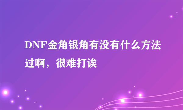 DNF金角银角有没有什么方法过啊，很难打诶