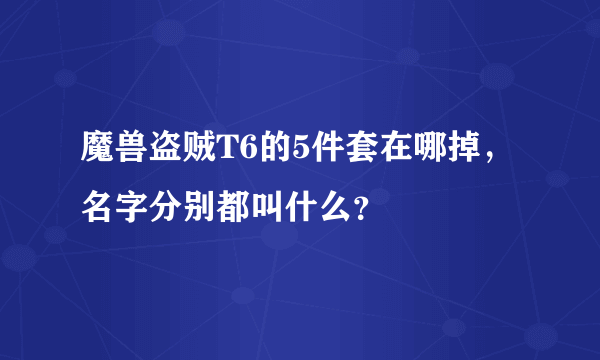 魔兽盗贼T6的5件套在哪掉，名字分别都叫什么？