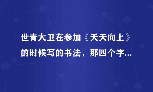 世青大卫在参加《天天向上》的时候写的书法，那四个字是什么？