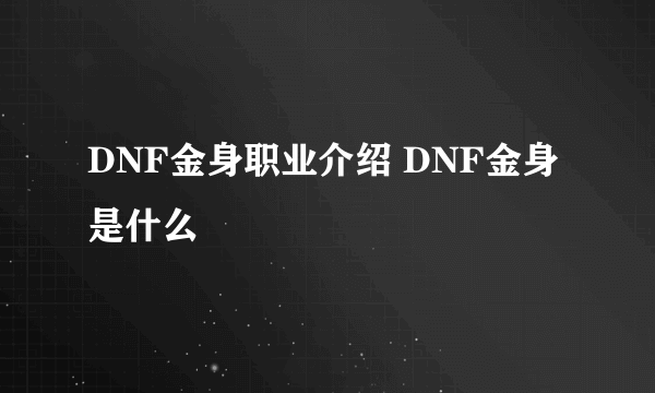 DNF金身职业介绍 DNF金身是什么