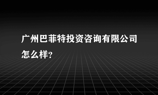 广州巴菲特投资咨询有限公司怎么样？