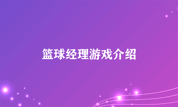 篮球经理游戏介绍