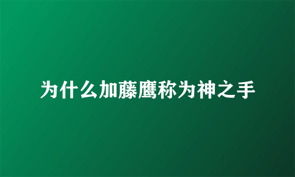 为什么加藤鹰称为神之手