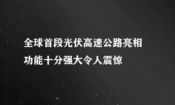 全球首段光伏高速公路亮相 功能十分强大令人震惊