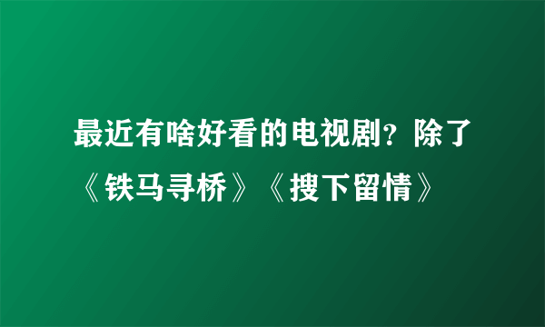 最近有啥好看的电视剧？除了《铁马寻桥》《搜下留情》