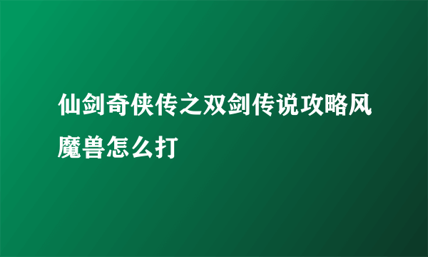 仙剑奇侠传之双剑传说攻略风魔兽怎么打