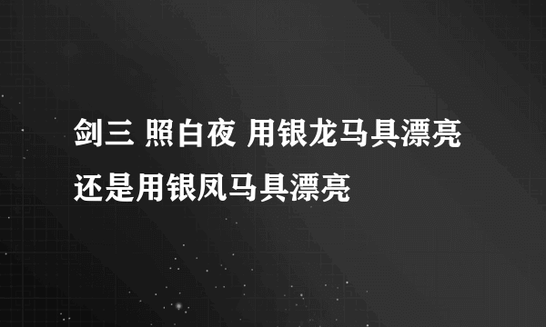 剑三 照白夜 用银龙马具漂亮 还是用银凤马具漂亮