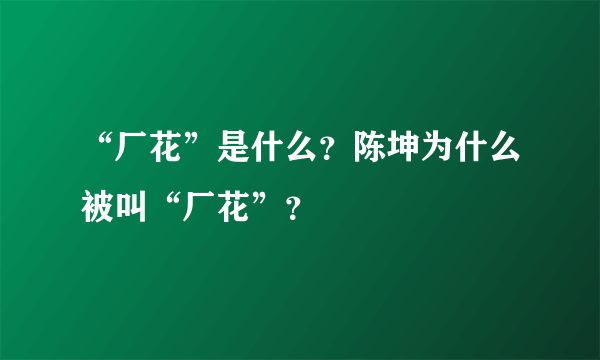 “厂花”是什么？陈坤为什么被叫“厂花”？