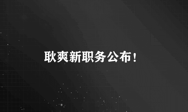 耿爽新职务公布！