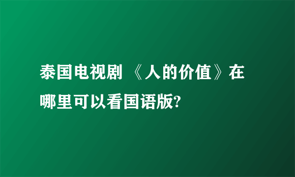 泰国电视剧 《人的价值》在哪里可以看国语版?